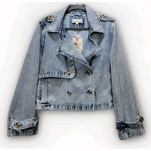 STOOSH Vintage Denim Jacket Cropped Double Breasted XL /TG Steampunk Grunge NEW